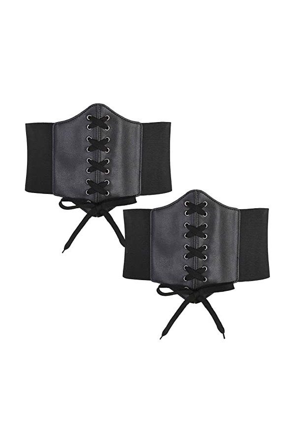 Hoerev Dames Filles Élastique Large bande Élastique Attaché Guêpe Corset Taille Ceinture Bustiers Corsets，Noir + bleu marine，