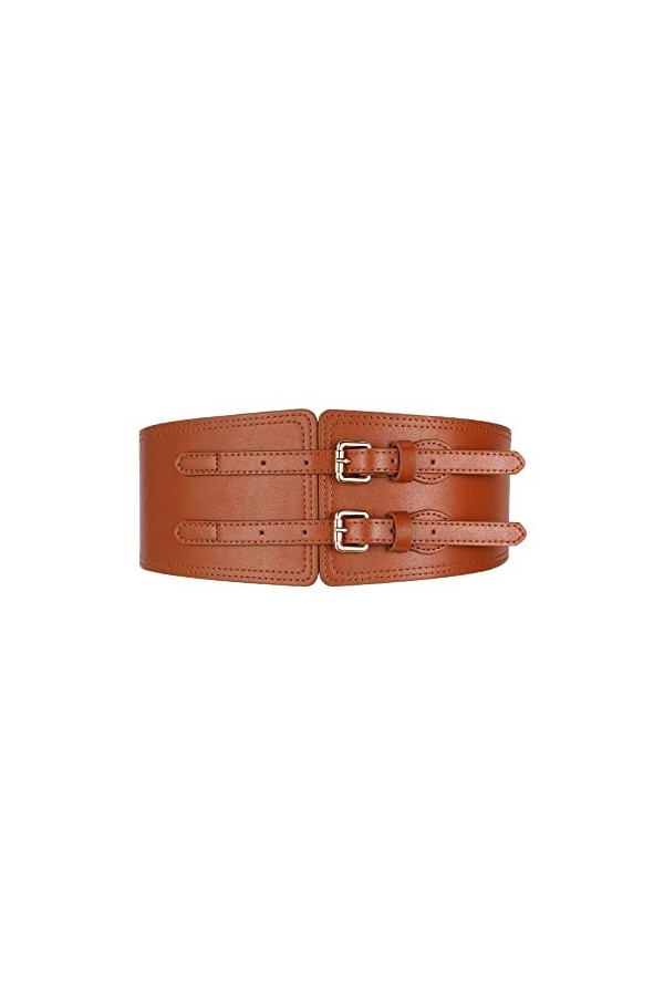 Ceinture Élastique Femme 6 cm Ajustable Ceinture et Boucle Vintage Ceintures Véritable en Cuir de Vachette Marron Noir Réglab