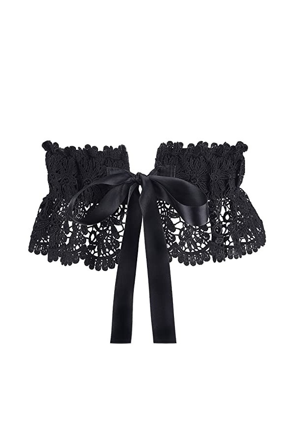 GORGECRAFT Ceinture Élastique Large Noire Extensible Ajourée Brodée en Dentelle à la Taille avec Ceinture Réglable à Nouer Nœ