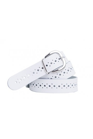 shenky - Ceinture en cuir - trouée - largeur 3 cm - blanc - Tour de taille : 90 cm