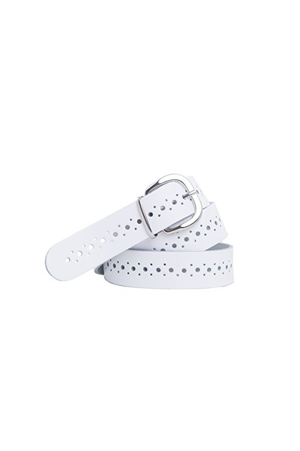 shenky - Ceinture en cuir - trouée - largeur 3 cm - blanc - Tour de taille : 90 cm