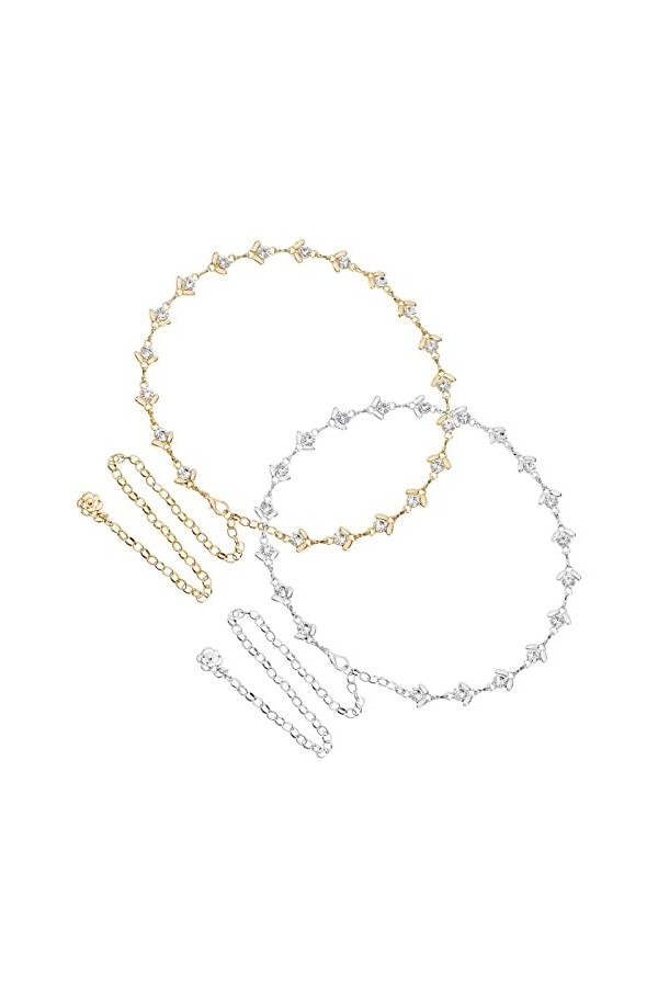 eMagTech 2pcs Chaîne de Taille en Métal Strass Chaîne Ceinture Mode Chaîne Ceinture Femmes Ceinture Vêtements Accessoires Déc