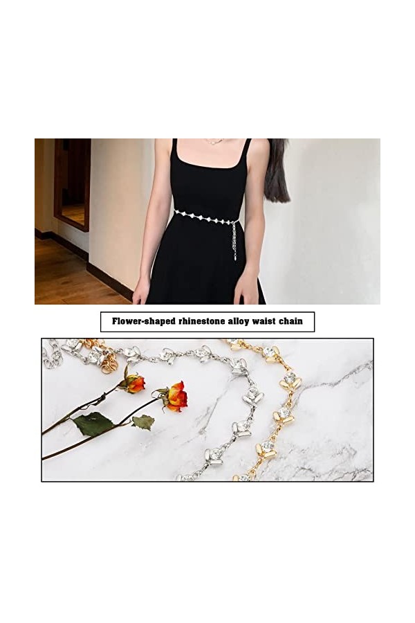 eMagTech 2pcs Chaîne de Taille en Métal Strass Chaîne Ceinture Mode Chaîne Ceinture Femmes Ceinture Vêtements Accessoires Déc