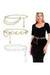 BETESSIN 3pcs Ceinture Femme Robe en Métal Or Argent Réglable avec Chaîne Paillettes Ceinture forme Cœur Étoile Lune Fleur de