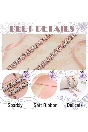 Ceinture de mariage - Or rose brillant avec strass en cristal - Ceinture fine faite à la main pour mariée, demoiselle dhonne