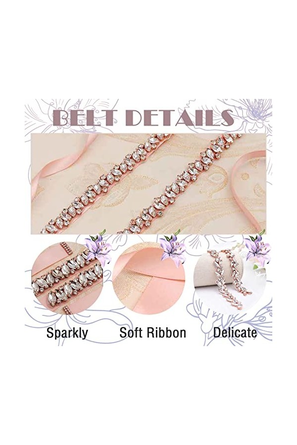 Ceinture de mariage - Or rose brillant avec strass en cristal - Ceinture fine faite à la main pour mariée, demoiselle dhonne