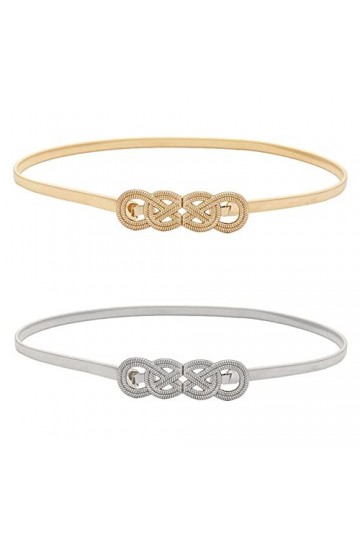 2 Pcs Ceinture Fine Femme Métal Robe Ceinture Chaîne Ceinture Étroite Élastique à La Taille Ceinture Fine Boucle Métal Jupe L