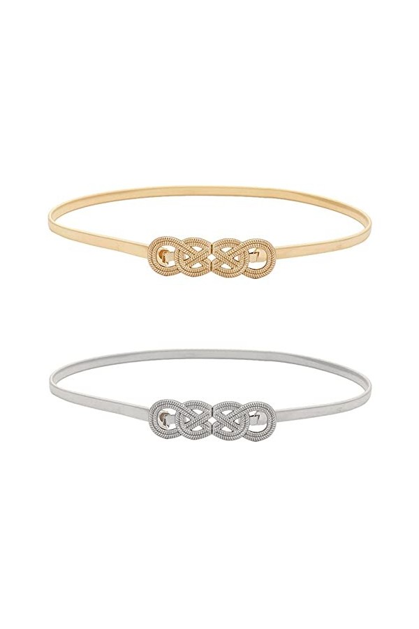 2 Pcs Ceinture Fine Femme Métal Robe Ceinture Chaîne Ceinture Étroite Élastique à La Taille Ceinture Fine Boucle Métal Jupe L