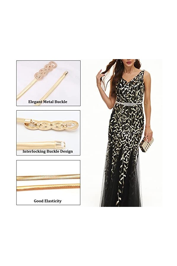 2 Pcs Ceinture Fine Femme Métal Robe Ceinture Chaîne Ceinture Étroite Élastique à La Taille Ceinture Fine Boucle Métal Jupe L