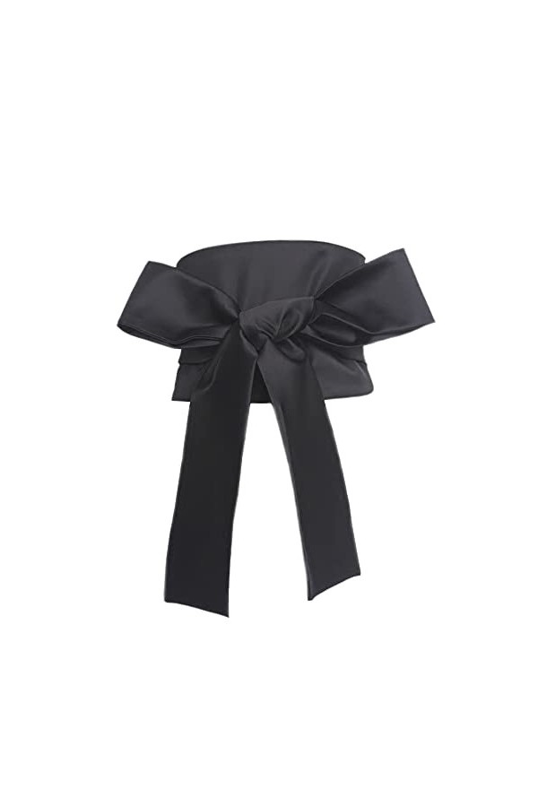 Ceinture Obi japonaise large en satin imitation soie pour kimono corset ceinture ceinture, noir, total length: 106.30 in / 27