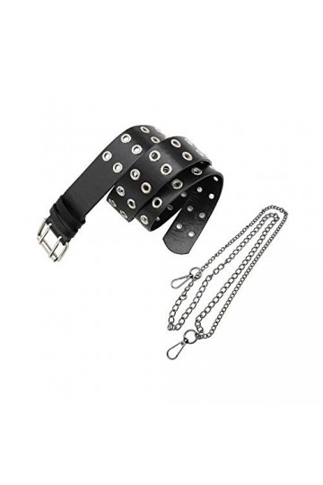 Be In Your Mind Ceinture en Cuir PU avec œillets à Double Rivet avec Chaîne en Métal Amovible à 2 Couches Style pour Hommes, 