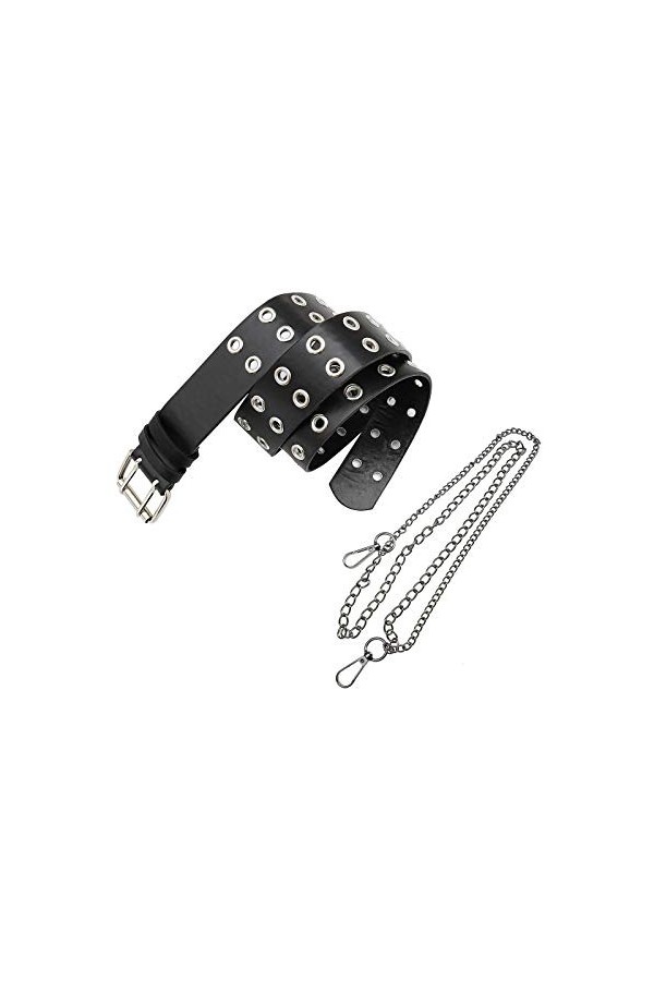 Be In Your Mind Ceinture en Cuir PU avec œillets à Double Rivet avec Chaîne en Métal Amovible à 2 Couches Style pour Hommes, 