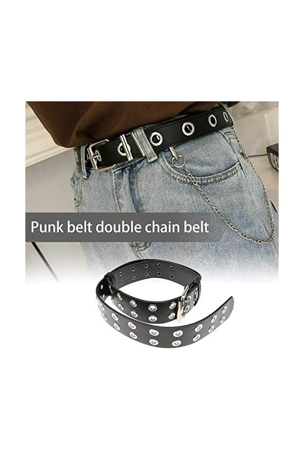 Be In Your Mind Ceinture en Cuir PU avec œillets à Double Rivet avec Chaîne en Métal Amovible à 2 Couches Style pour Hommes, 