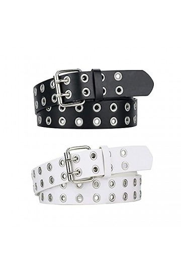 Gobesty 2 Pièces Ceinture Punk, Ceinture à Double œillet en Cuir PU Punk, Ceintures à Rivets Double Trou, Ceintures Femme, Ce
