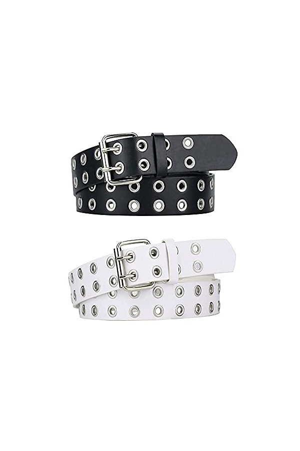 Gobesty 2 Pièces Ceinture Punk, Ceinture à Double œillet en Cuir PU Punk, Ceintures à Rivets Double Trou, Ceintures Femme, Ce