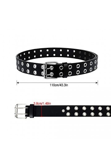 Gobesty 2 Pièces Ceinture Punk, Ceinture à Double œillet en Cuir PU Punk, Ceintures à Rivets Double Trou, Ceintures Femme, Ce