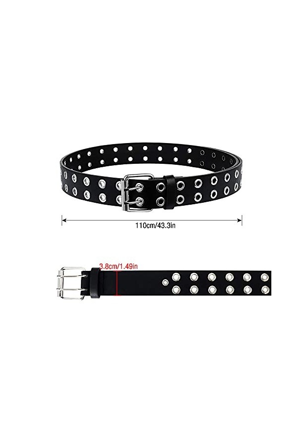 Gobesty 2 Pièces Ceinture Punk, Ceinture à Double œillet en Cuir PU Punk, Ceintures à Rivets Double Trou, Ceintures Femme, Ce