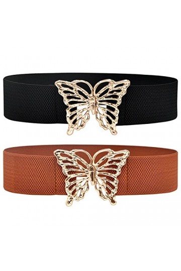 DUOXIN Lot de 2 Ceintures Élastique pour Femme, Mode Ceinture de Taille Large Extensible Ceinture avec Papillon Boucle pour R