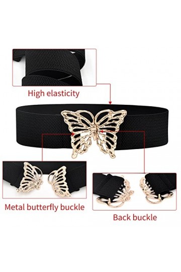 DUOXIN Lot de 2 Ceintures Élastique pour Femme, Mode Ceinture de Taille Large Extensible Ceinture avec Papillon Boucle pour R