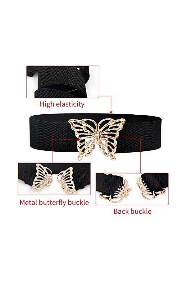 DUOXIN Lot de 2 Ceintures Élastique pour Femme, Mode Ceinture de Taille Large Extensible Ceinture avec Papillon Boucle pour R