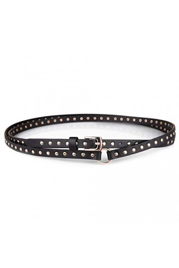 CHIC DIARY Ceinture rivetée punk gothique tendance - Ceinture fine - Pour femme - Noir - 200 cm