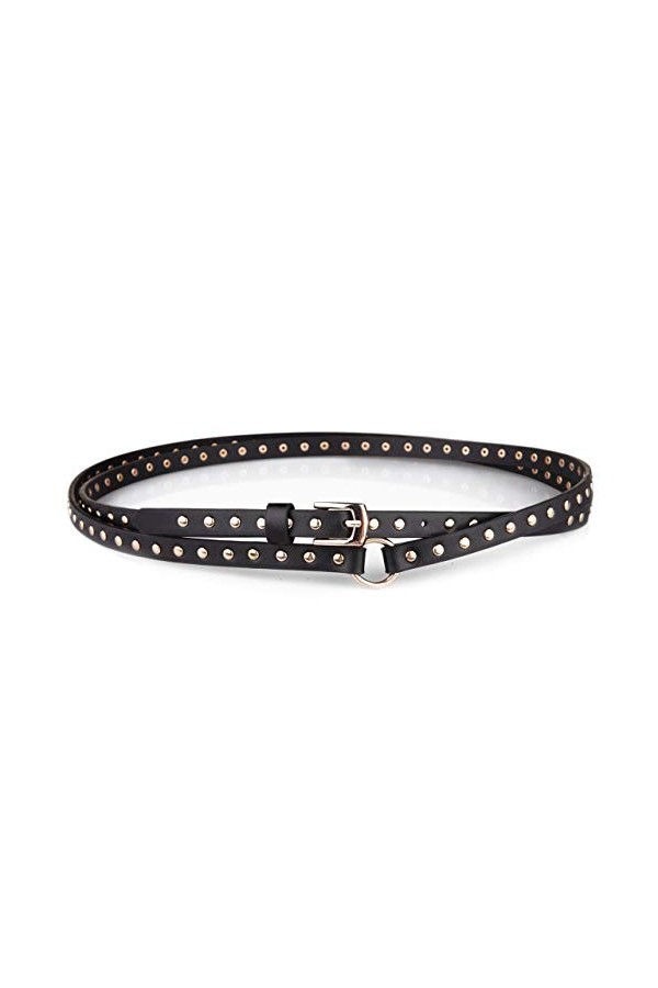 CHIC DIARY Ceinture rivetée punk gothique tendance - Ceinture fine - Pour femme - Noir - 200 cm