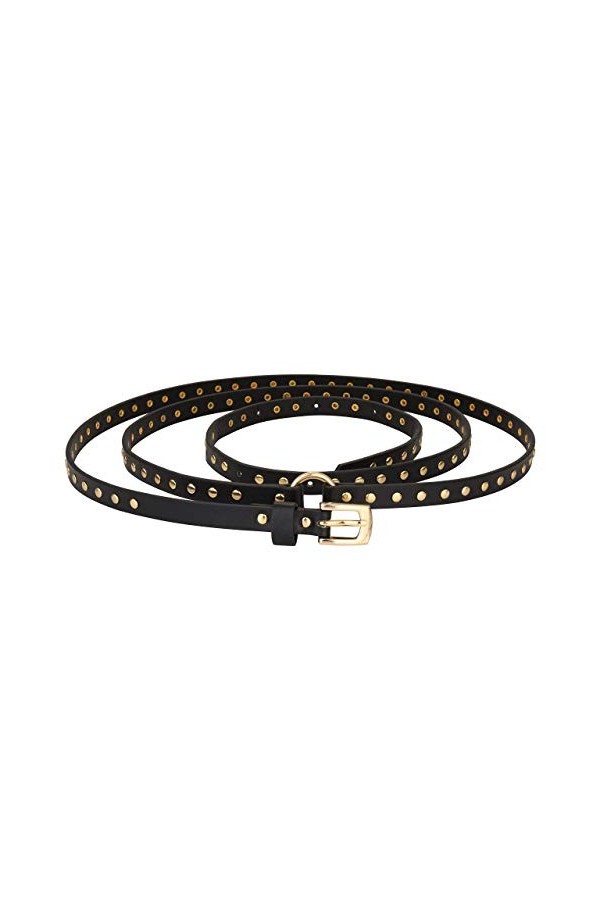CHIC DIARY Ceinture rivetée punk gothique tendance - Ceinture fine - Pour femme - Noir - 200 cm