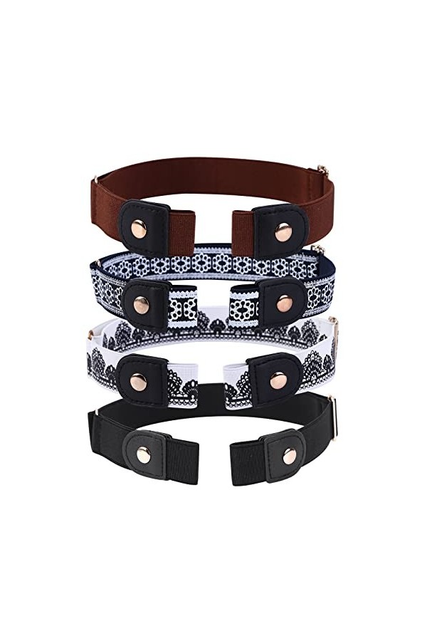 4 Pièces Ceinture Extensible sans Boucle Ceinture sans Boucle Ceinture Élastique Invisible Unisexe pour Jeans Pantalons, Cein