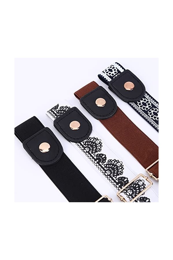 4 Pièces Ceinture Extensible sans Boucle Ceinture sans Boucle Ceinture Élastique Invisible Unisexe pour Jeans Pantalons, Cein