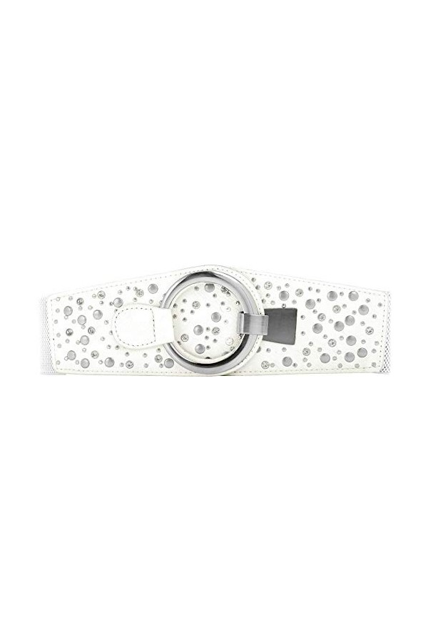 BlackButterfly Large Élastique Extensible Métal Clouté Crochet Boucle Ceinture Blanc, L