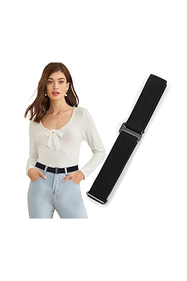 JasGood Ceinture élastique invisible pour femme sans montrer élastique réglable ceinture avec boucle plate pour jeans pantalo