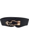 Ceinture large élastique pour femme avec boucle en métal décorative rétro taille haute pour robes, Noir , 76 cm S/L 76/99 cm