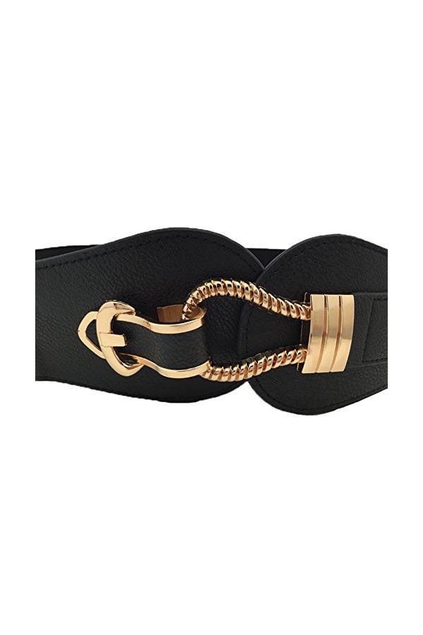 Ceinture large élastique pour femme avec boucle en métal décorative rétro taille haute pour robes, Noir , 76 cm S/L 76/99 cm