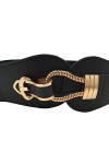 Ceinture large élastique pour femme avec boucle en métal décorative rétro taille haute pour robes, Noir , 76 cm S/L 76/99 cm