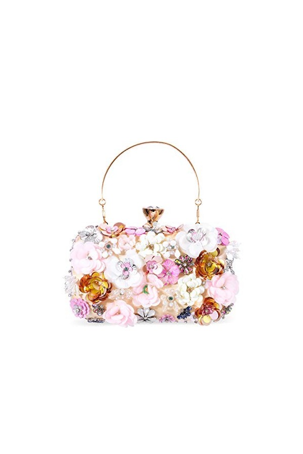 zebrum Pochette de soirée pour femme, Fleur perlée - Or