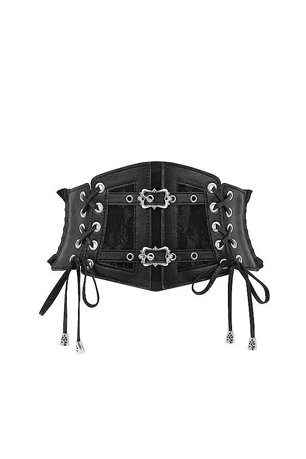 LEACOOLKEY Ceinture de corset large élastique pour costume dHalloween - Ceinture à lacets pour robes, g-noir, Passform Taill