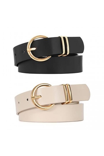 JASGOOD Lot de 2 ceintures en cuir pour femme pour jeans - Ceinture tendance pour robes - Boucle dorée, A noir + marron, XXL: