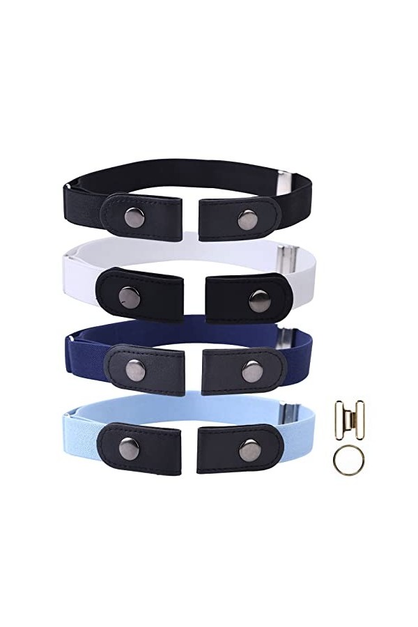 DKIIL NOIYB Lot de 4 ceintures élastiques sans boucle pour femme - Réglable - 90 cm - Sans boucle - Ceinture élastique confor