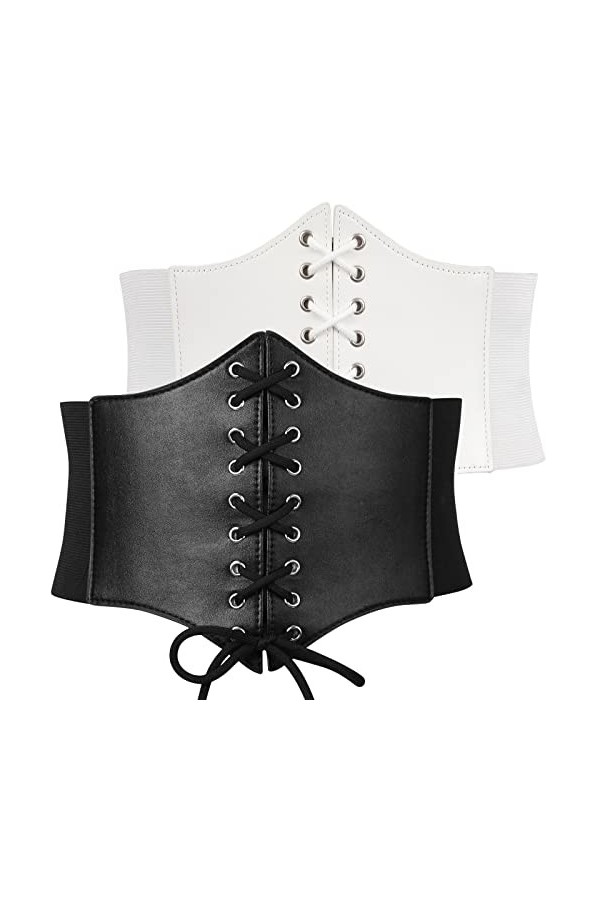 Jasgood Ceinture élastique à lacets pour femme, F-noir + blanc, Small