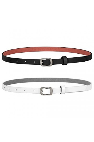 XZQTIVE Lot de 2 ceintures fines en cuir pour femme avec boucle argentée pour pantalons, jeans, robes, B-noir+blanc, 100cm Pa