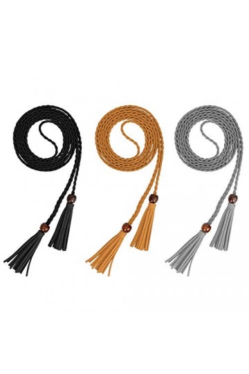 JasGood Lot de 3 ceintures fines tressées pour femme - -