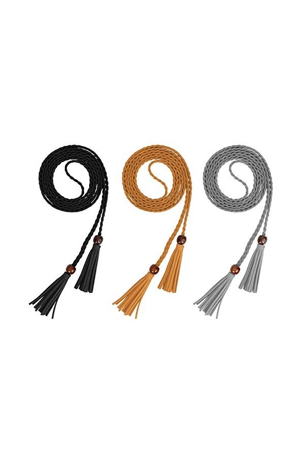 JasGood Lot de 3 ceintures fines tressées pour femme - -