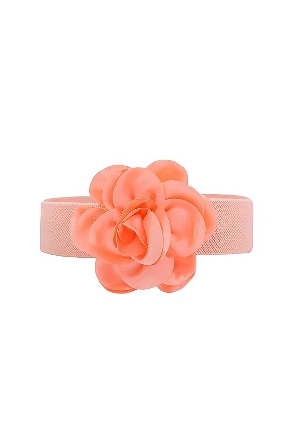 Ceinture Élastique avec Fleur Accessoire Mode Chic Uni Femmes rose, Taille unique 
