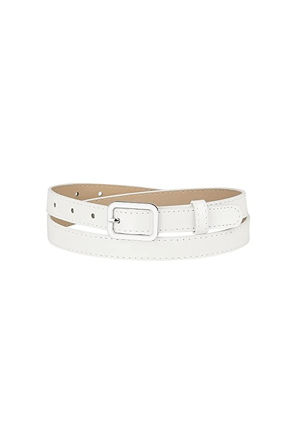 Allegra K Ceinture fine en cuir pour femme avec boucle ardillon rectangulaire - Blanc - taille 30.7/37.4"