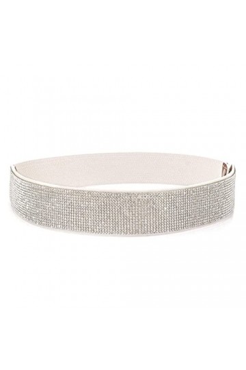 Ceinture élastique tendance en polyuréthane brillant pour femme avec strass, blanc, 32-35W M