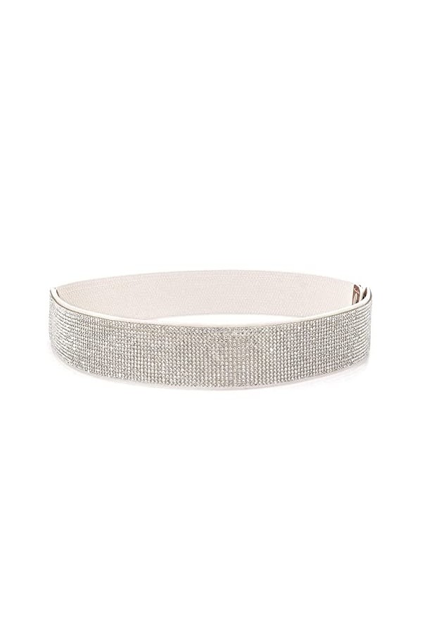 Ceinture élastique tendance en polyuréthane brillant pour femme avec strass, blanc, 32-35W M