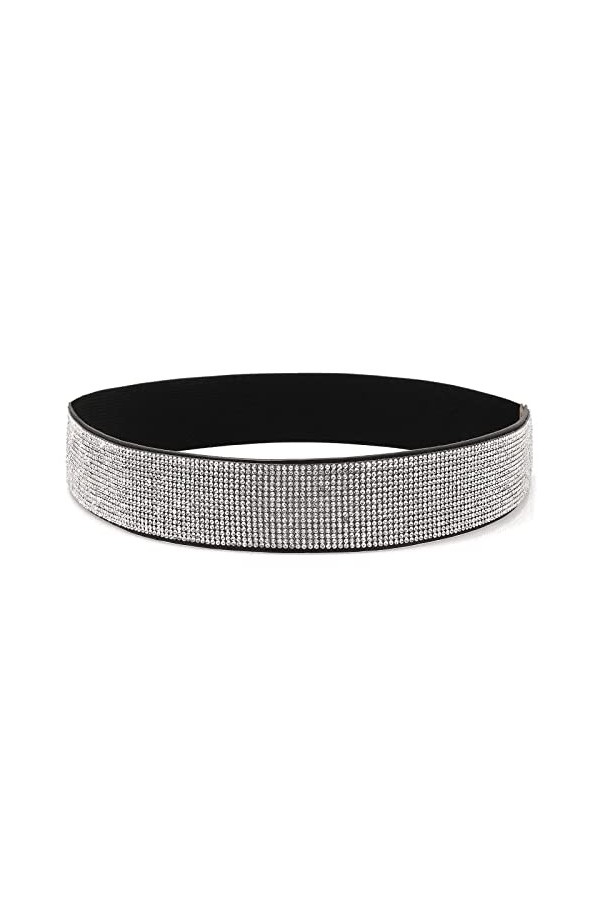 Ceinture élastique tendance en polyuréthane brillant pour femme avec strass, blanc, 32-35W M