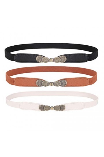 WERFORU Ceinture élastique fine pour femme pour robes rétro dames vintage mince ceinture, D-noir/marron/blanc, M