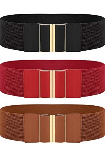 SATINIOR 3 Pièces Ceinture Large Femme Élastique Noir, Rouge, Marron, M 