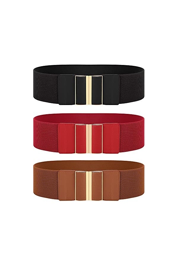 SATINIOR 3 Pièces Ceinture Large Femme Élastique Noir, Rouge, Marron, M 